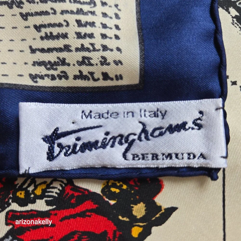 Trimingham Bermuda 1842-2005 Vintage Silk Scarf Hand-Rolled Flawless Map History
